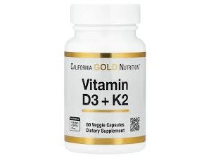 California Gold Nutrition, Витамины D3 и K2 (60 растительных капсул)