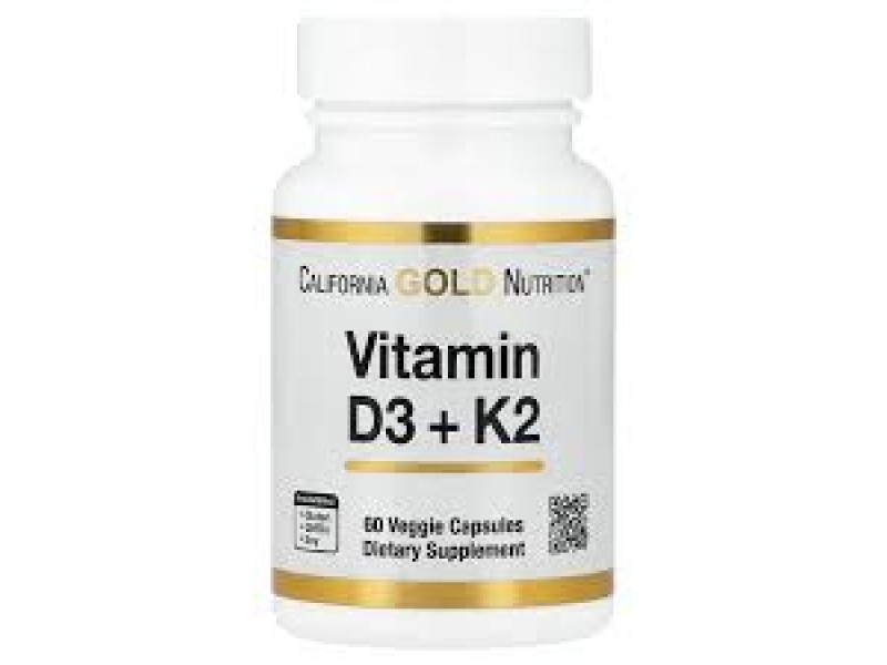 California Gold Nutrition, Витамины D3 и K2 (60 растительных капсул)