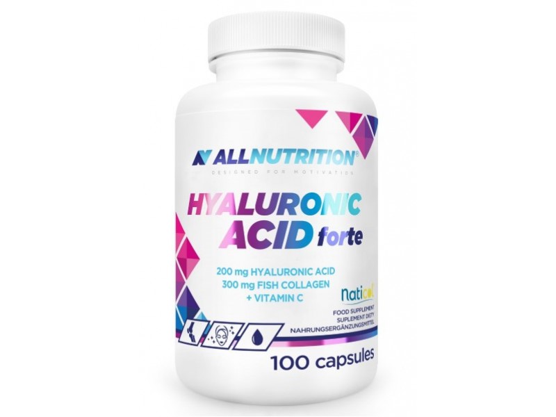 ALLNUTRITION Hyaluronic Acid Forte, гидролизат рыбьего коллагена, гиалуроновая кислота и витамин C, 100 капсул