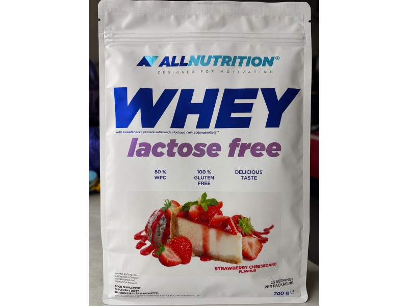 Высококачественный сывороточный протеин без лактозы ALLNUTRITION WHEY Lactose Free 700 г Полуничний чізкейк
