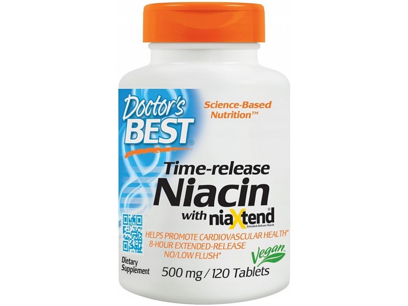 Doctor's Best, Ниацин 500 мг, Niacin with niaXtend 500 mg, 120 таблеток